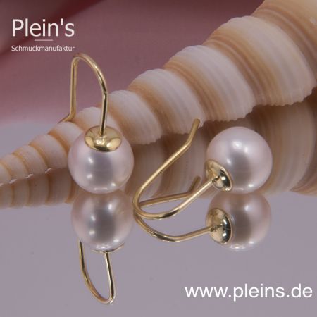 Echte Perlen Ohrringe weiß Gelbgold